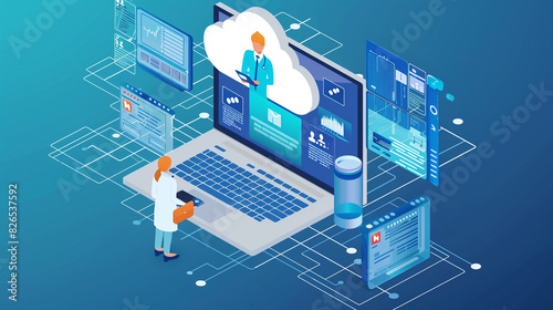 Doctor using computer backup data on Cloud Computer technology and storage online for computer backup storage data Internet technology backup online document Illustrations style.