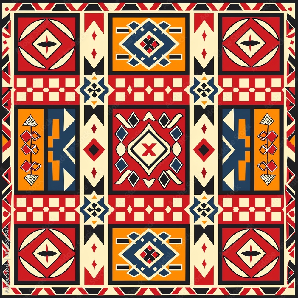Obraz premium Somali geometric textile pattern illustration with traditional motifs,