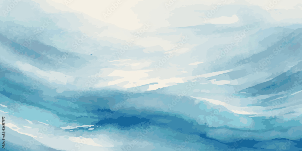 Vector watercolor ocean wave line blue and white background. Ocean sea ...