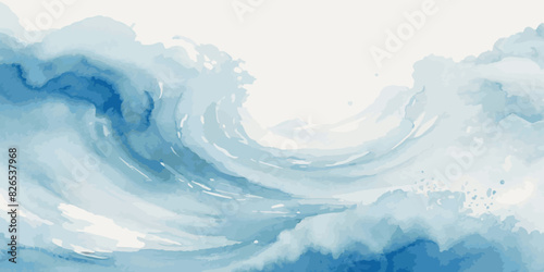Vector watercolor ocean wave line blue and white background. Ocean sea art with natural template. Seamless soft blue ocean pattern wave water background.