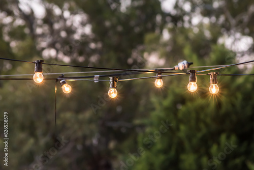 Hanging string lights outdoors photo