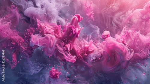 Abstract background created by pink acrylic paints dancing underwater in ocean like space with a smoky effect photo