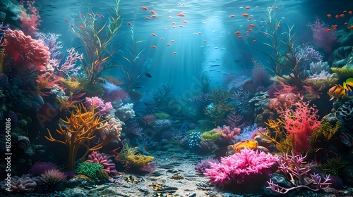 Vibrant Underwater Seascape with Diverse Marine Flora and Aquatic Life