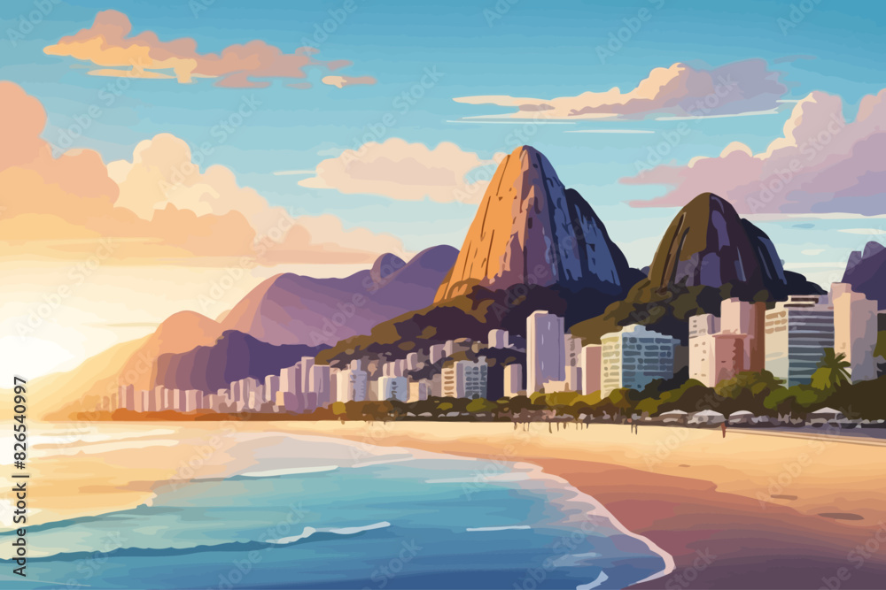 Rio de janeiro Brazil scenery of pedra de gavea moutain illustration