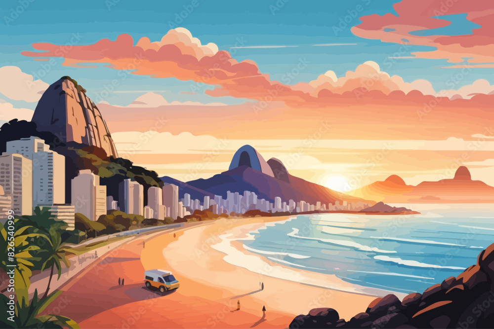 Rio de janeiro Brazil scenery of pedra de gavea moutain illustration