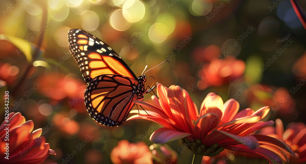 Obraz premium Breathtaking Monarch Butterfly Resting on Vibrant Floral Bloom in Serene Natural Setting