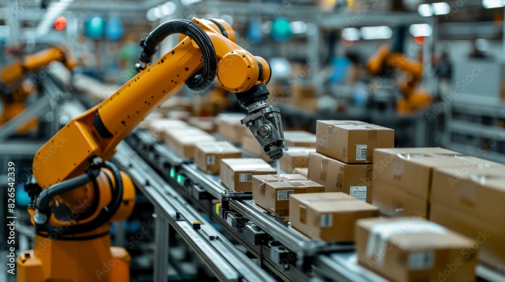 AI robot enhances packaging plant productivity, Created with Generative AI.