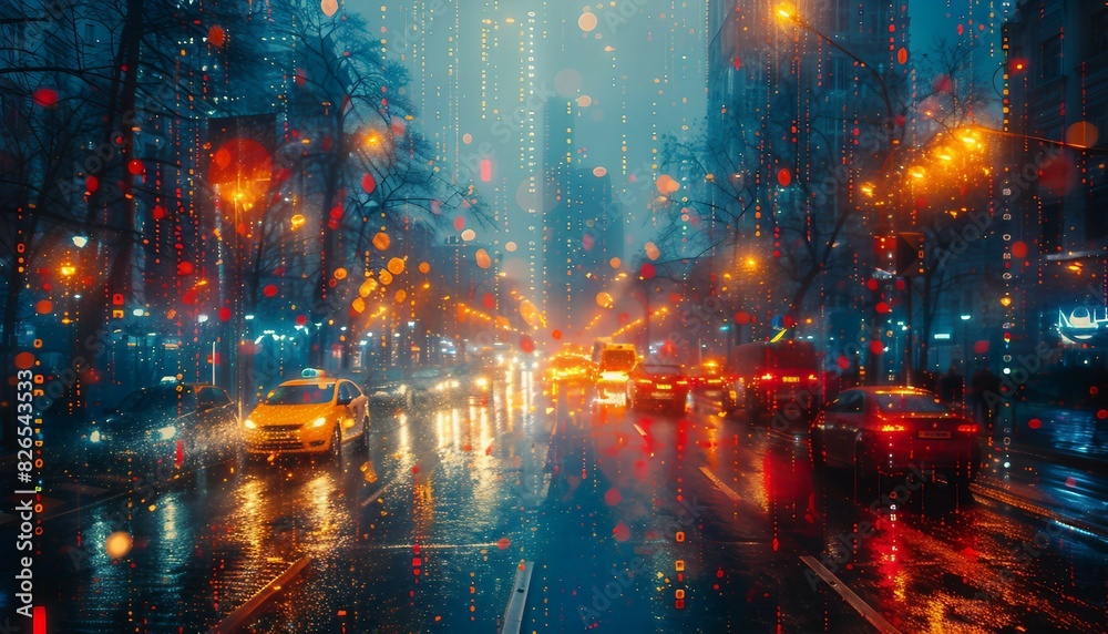 Algorithmic Metropolis, futuristic cityscape where skyscrapers are constructed of algorithms and data flows like traffic Algorithmic Metropolis, futuristic cityscape where skyscrapers are constructed of algorithms and data flows like traffic