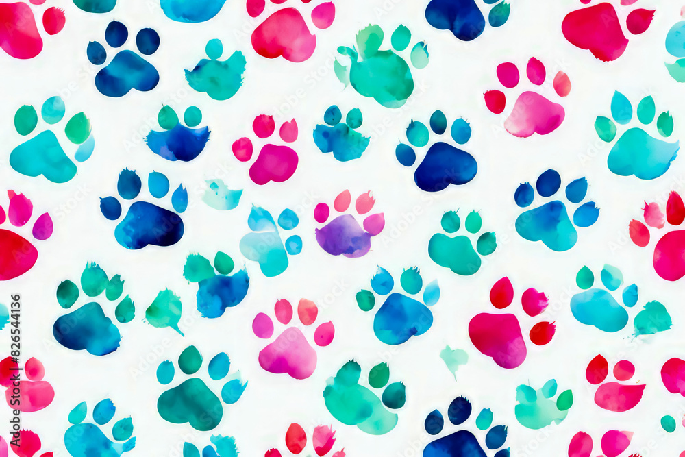 pattern of dog foot print watercolor