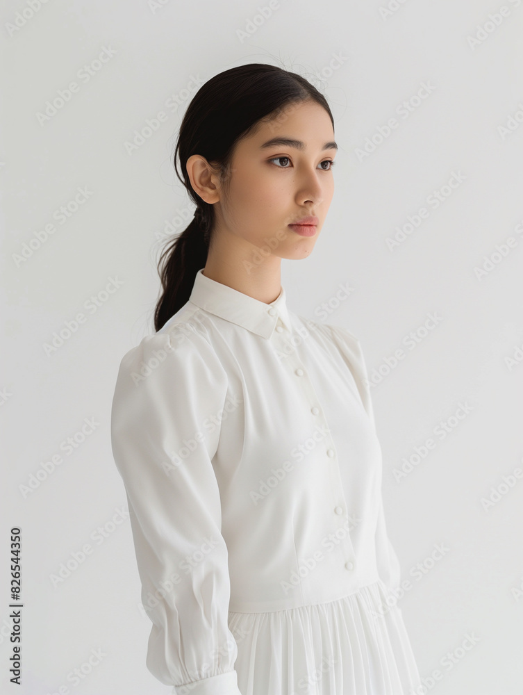 Asian beauty girl in white dress on white background. Mockup. Asian beauty girl in white dress on white background. Mockup.