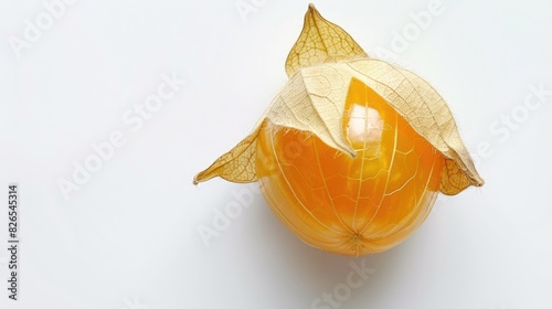 Isolated Cape gooseberry or physalis on a white background with complete depth of field Viewed from the top in a flat layout