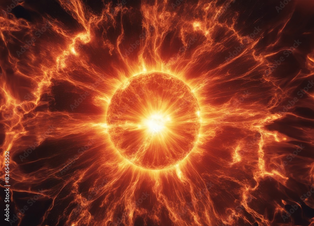 Fiery abstract background featuring an intense, glowing central explosion with dynamic Fiery abstract background featuring an intense, glowing central explosion with dynamic
