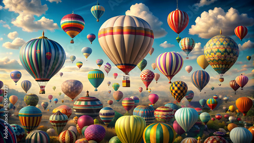 A vibrant and whimsical scene of colorful balloons floating in the sky, each one uniquely shaped and patterned, creating a diverse and visually stunning display. © Muhammad Afzal