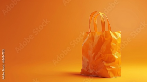 Bright orange reusable shopping bag on an orange background. Eco-friendly accessory perfect for groceries and shopping needs. photo