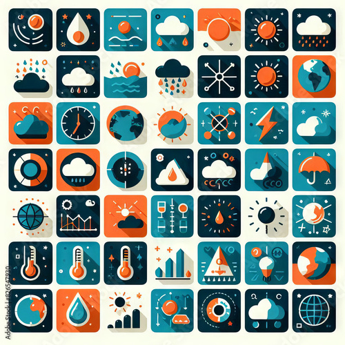 Weather and Climate flat glyph 2D infograms