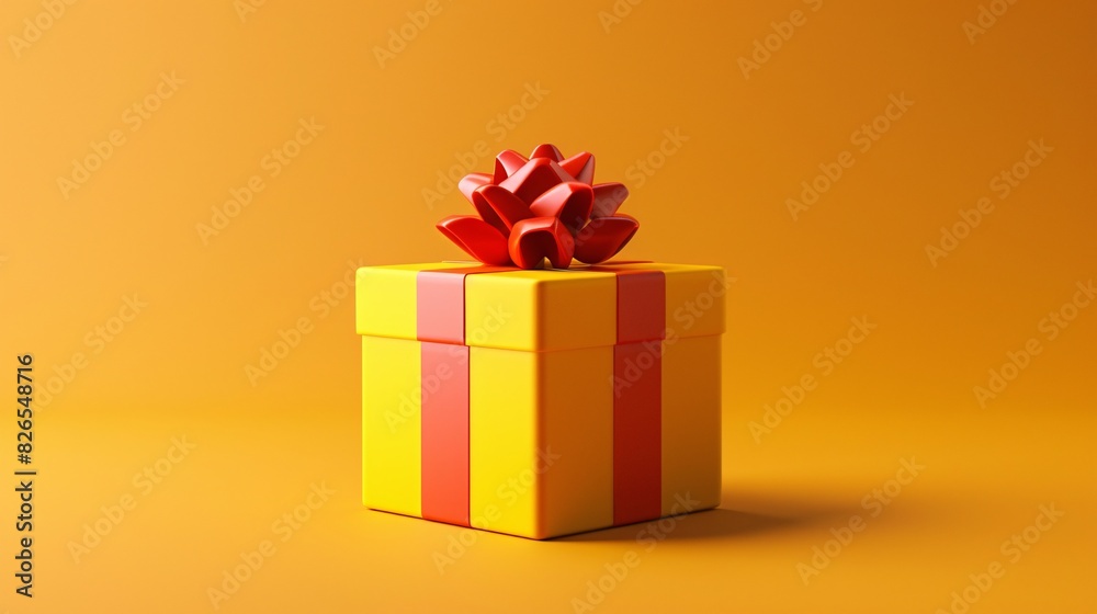Colorful gift box with a red bow on an orange background, perfect for celebrations, birthdays, and holidays.