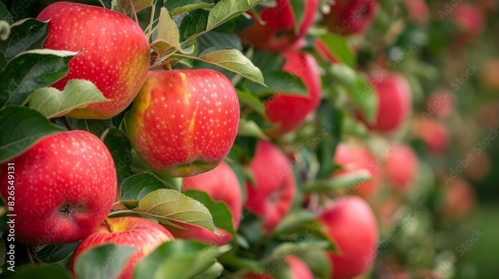 Apple orchard. Juicy red apples in the garden Apple orchard. Juicy red apples in the garden