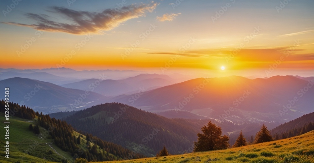 Fototapeta premium Mountain landscape at sunset