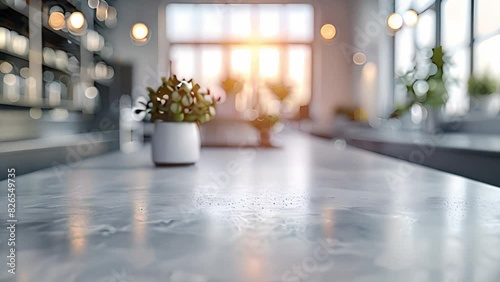 A countertop displaying various potted plants arranged neatly.