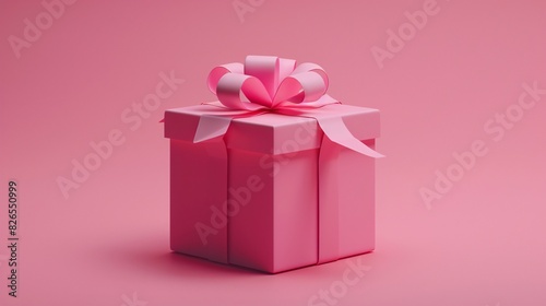 Elegant pink gift box with a beautiful ribbon bow, isolated on a pastel background, ideal for celebrations, birthdays, and special occasions.