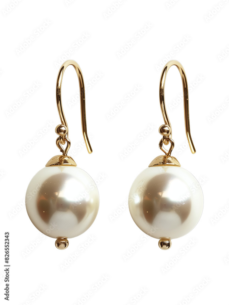 Elegant Pearl Drop Earrings with Gold Hooks, Isolated on Transparent Background, PNG. Elegant Pearl Drop Earrings with Gold Hooks, Isolated on Transparent Background, PNG.