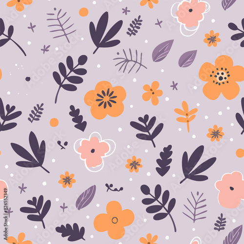 Flower pattern with leaves floral single line art pattern24
