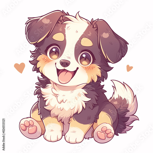 Bernese Mountain Dog breed  cute kawaii clipart white background adorable chibi drawing illustration design
