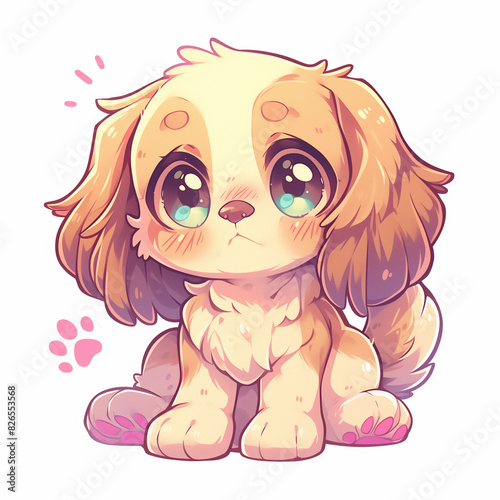 Cavalier King Charles spaniel breed dog girl cute kawaii clipart no background adorable chibi drawing illustration design