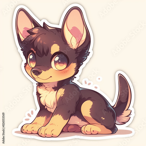 Doberman Pinscher Dog breed  cute kawaii clipart white background adorable chibi drawing illustration design