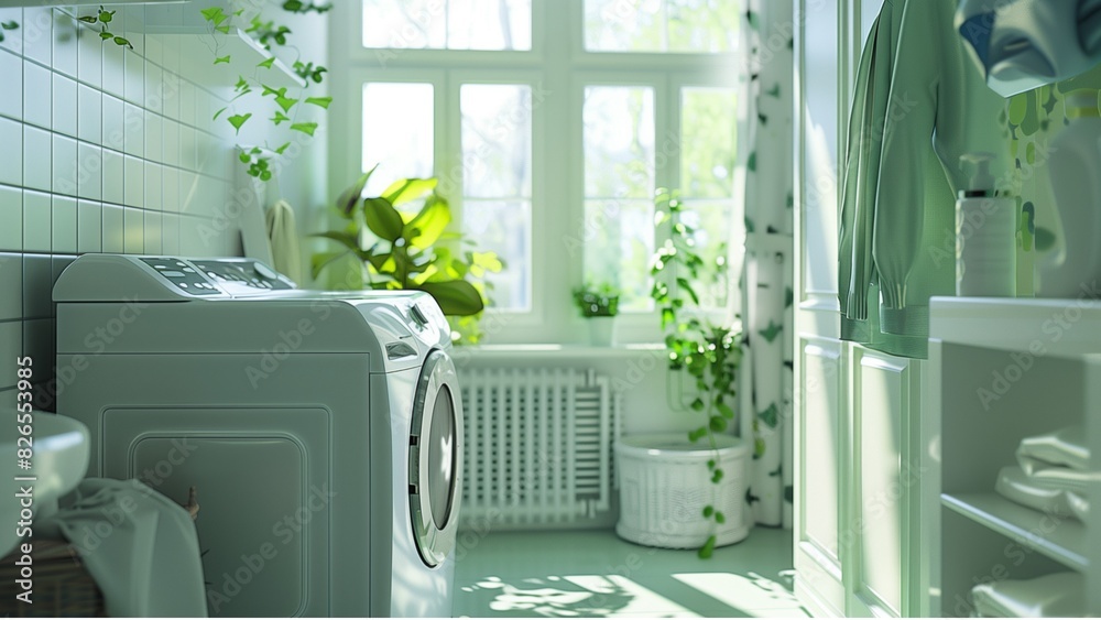 White and green laundry room interior White and green laundry room interior