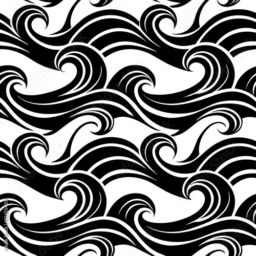Black and White Water Wave Pattern Seamless Vector