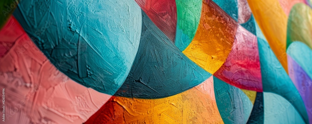 Fototapeta premium Vibrant abstract painting with colorful geometric shapes and textures, creating a dynamic and eye-catching visual art masterpiece.