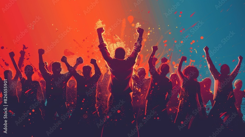 Triumphantly Leading the Team: Joyful Leader Raising Arms in Victory Cheer