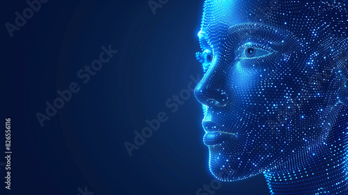 Artificial Intelligence Concept. Abstract Digital Particles Human Face.