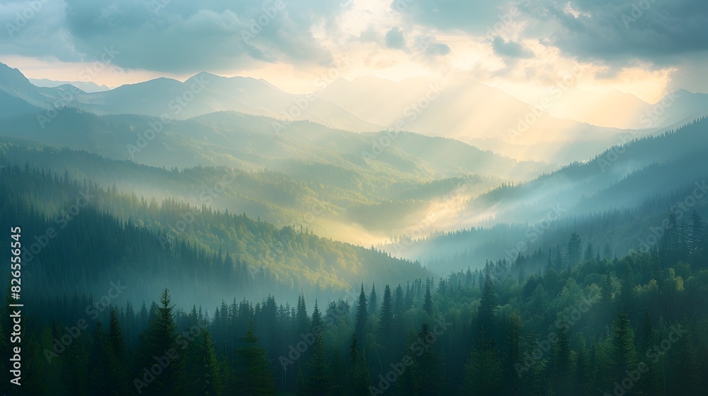 Obraz premium Majestic Mountain Landscapes and Natural Serenity with Dramatic Sky and Sunlight