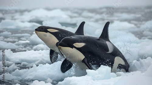 Coordinated Hunt in the Icy Arctic A Pod of Orcas Pursuing Seals