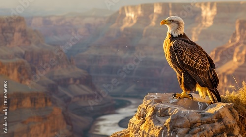Majestic Eagle Perched on a Cliffside A Sweeping View of the American Landscape