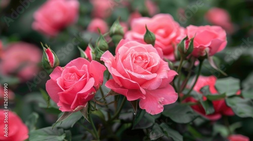 Roses in full bloom displaying lovely pink petals
