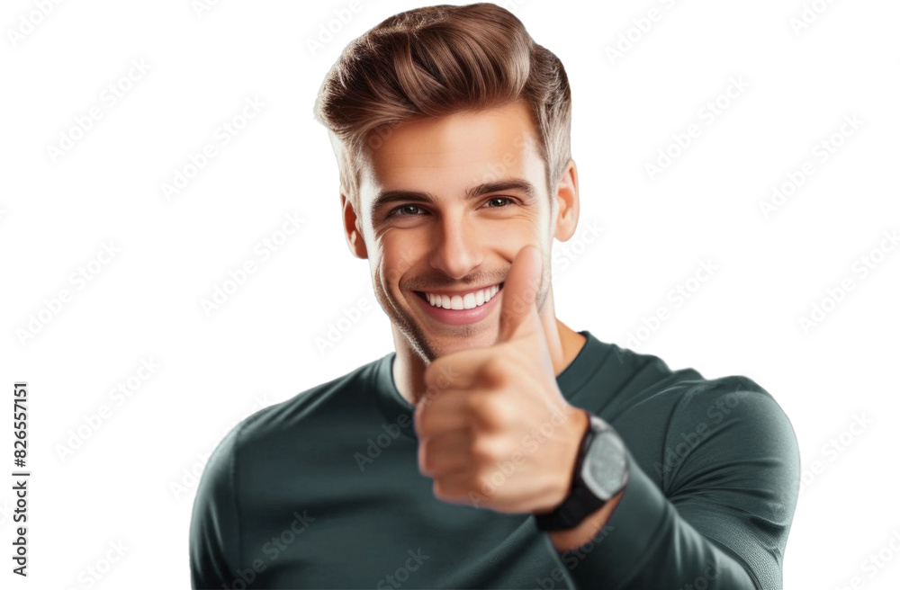 A young man showing a thumbs up, meaning everything is very good. Isolated on transparent background. A young man showing a thumbs up, meaning everything is very good. Isolated on transparent background.