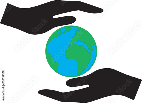 Save earth icon, save earth logo, save earth vector illustration, save planet illustration, planet icon, saving planet together, art and illustration, save the planet vector illustration