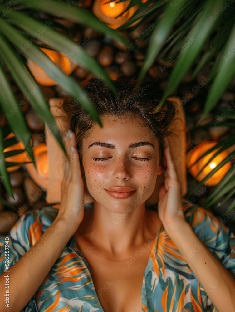 woman relax and meditation in tropical spa resort woman relax and meditation in tropical spa resort