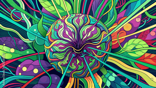 Vibrant Psychedelic Brain Illustration with Abstract Patterns