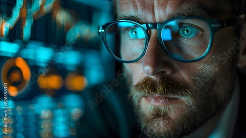 Focused Financial Analyst Monitoring Market Data on Multiple Screens