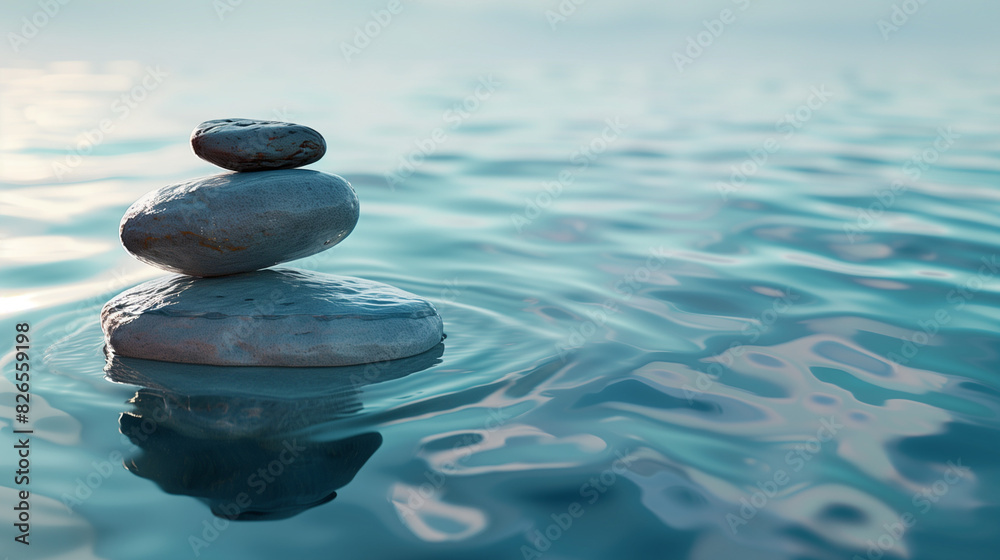 Rock stones balance calmly Water background concept Calm meditation pure mind