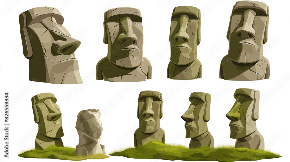 Asset of Moai on easter island for ui game isolation on dark background, Illustration Asset of Moai on easter island for ui game isolation on dark background, Illustration