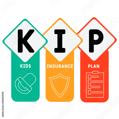 KIP kids insurance plan acronym. business concept background. Vector illustration for website banner, marketing materials, business presentation, online