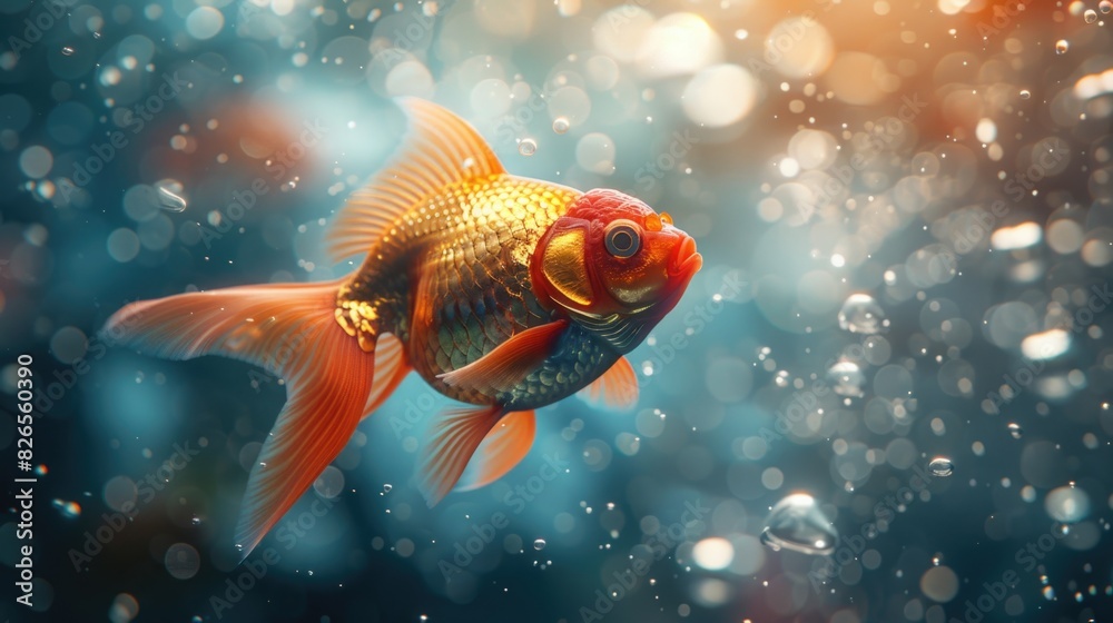Vibrant Goldfish Swimming Gracefully in a Sunlit Aquarium Vibrant Goldfish Swimming Gracefully in a Sunlit Aquarium