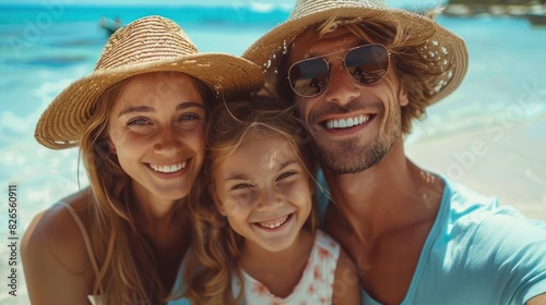 Family Selfie on Beach, Smiling Together