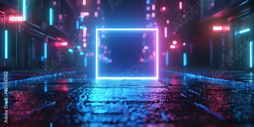 Futuristic cityscape with a glowing neon cube, ideal for cyberpunk, technology, and sci-fi content.