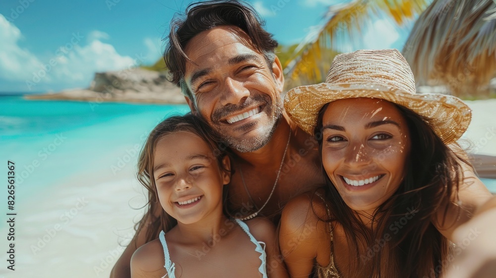 Family selfie on beach, happy moments under the sun Family selfie on beach, happy moments under the sun
